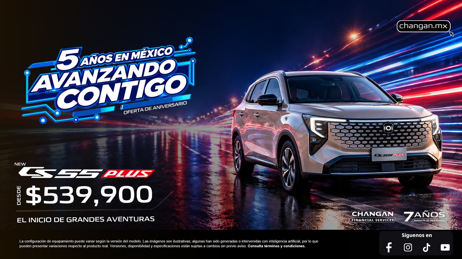 NUEVA CS55 PLUS · Campaña oficial CHANGAN · Desde $539,900 MXN*